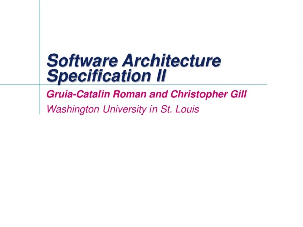 Software Architecture  Specification II