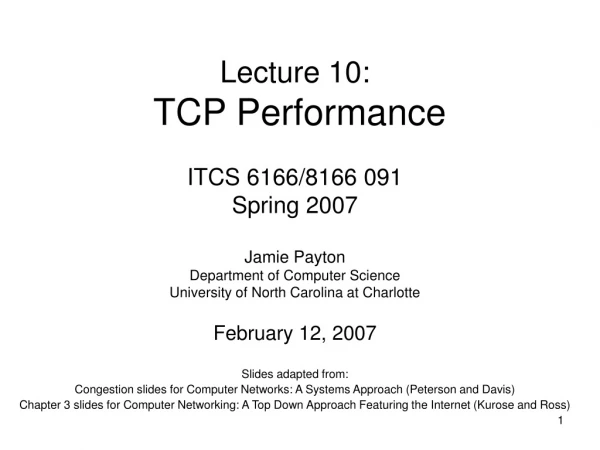 Lecture 10:  TCP Performance