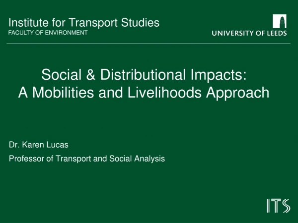 Social &amp; Distributional Impacts: A Mobilities and Livelihoods Approach