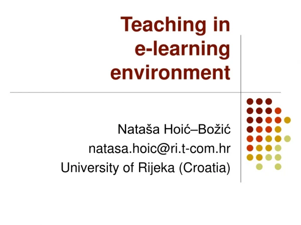 Teaching in  e-learning environment