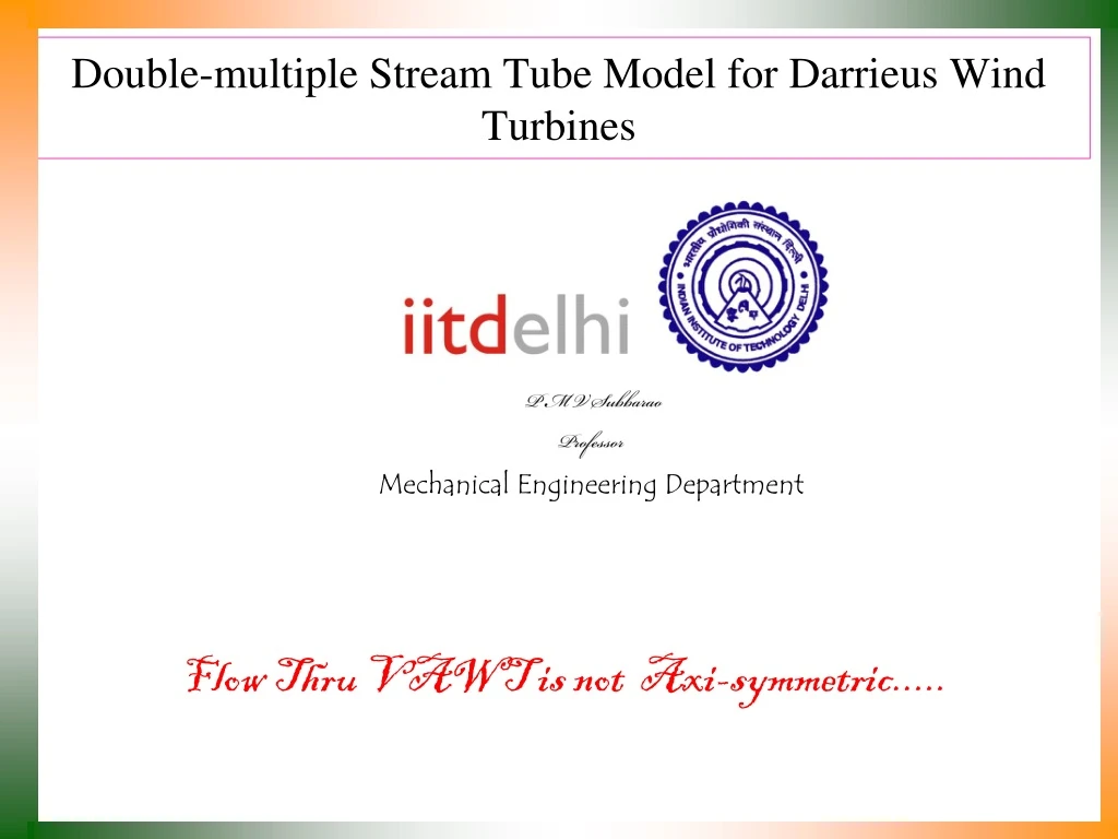 double multiple stream tube model for darrieus wind turbines
