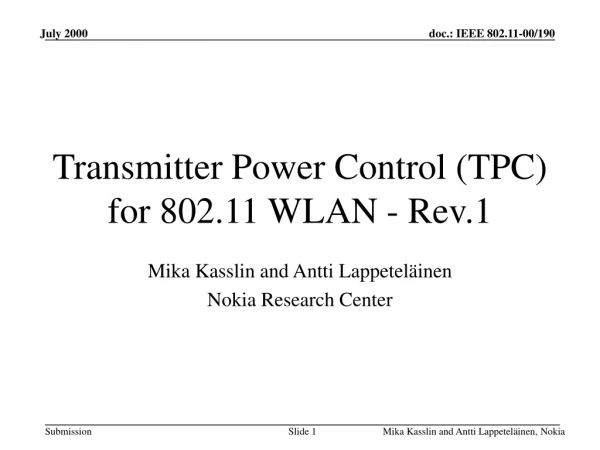 Transmitter Power Control (TPC) for 802.11 WLAN - Rev.1