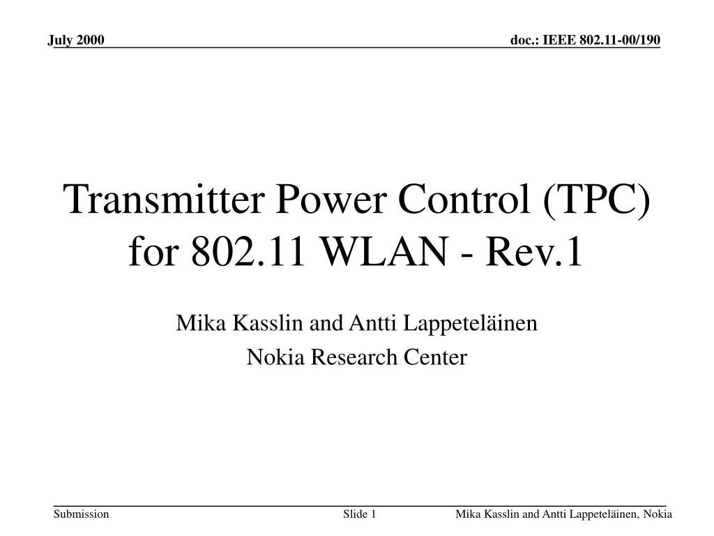 transmitter power control tpc for 802 11 wlan rev 1