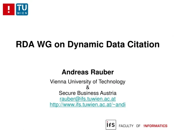 RDA WG on Dynamic Data Citation
