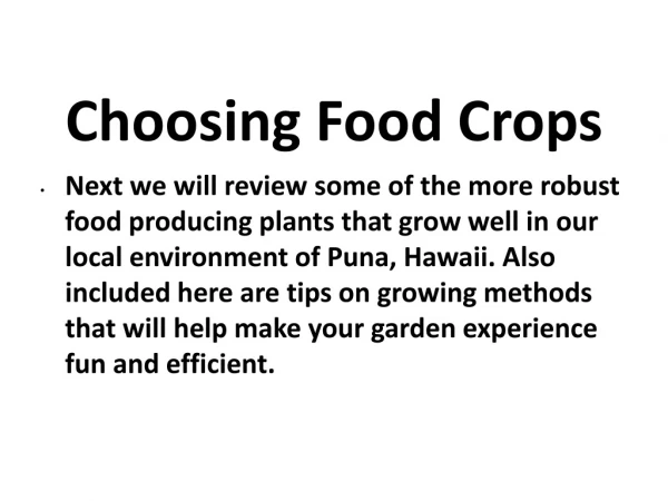 Choosing Food Crops