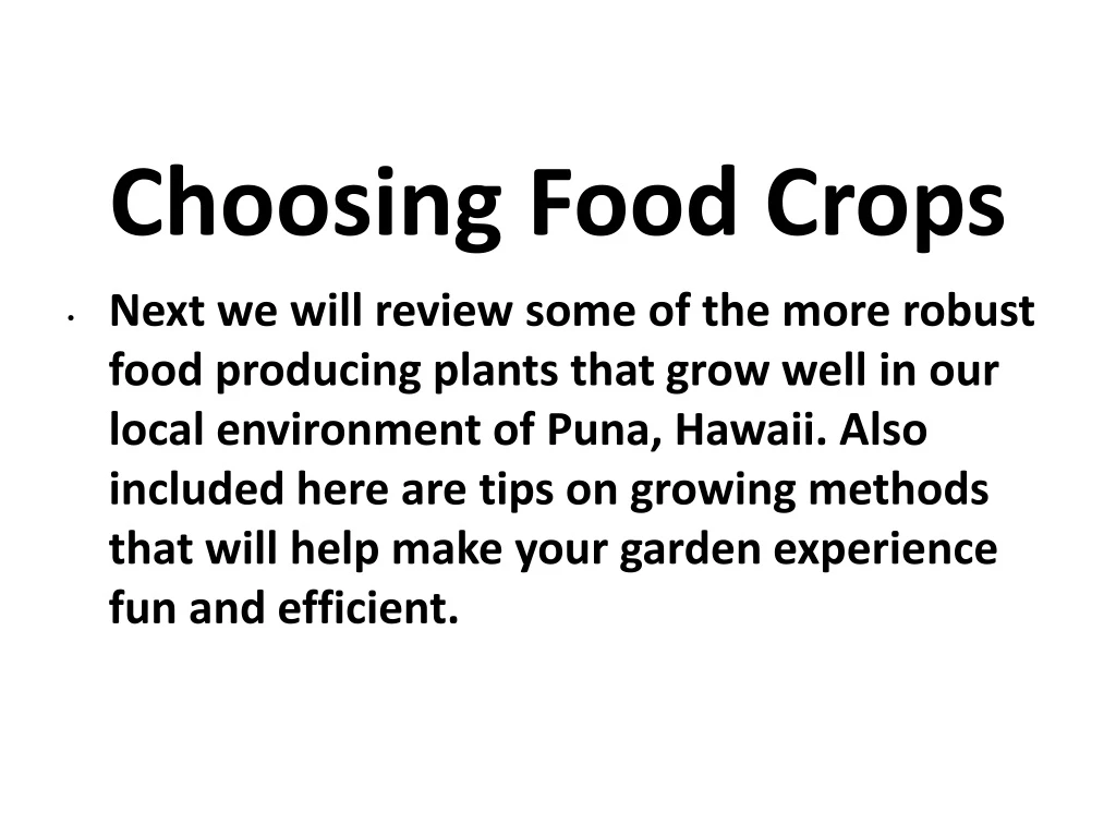 choosing food crops