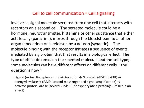 Cell to cell communication = Cell signalling