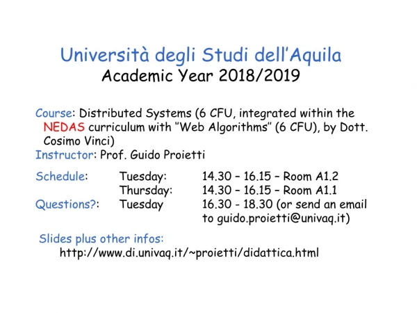 Università degli Studi dell’Aquila Academic Year 20 18 /20 19