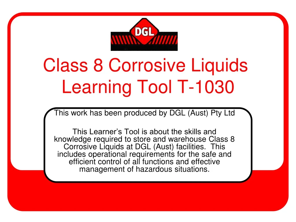 class 8 corrosive liquids learning tool t 1030