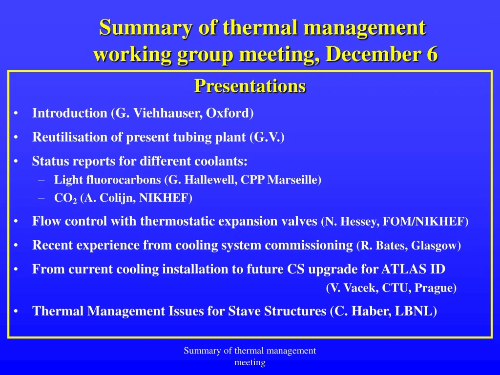 summary of thermal management working group meeting december 6