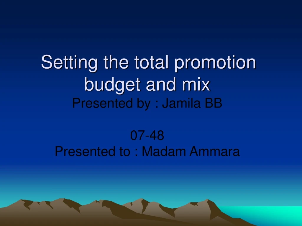 setting the total promotion budget and mix presented by jamila bb 07 48 presented to madam ammara