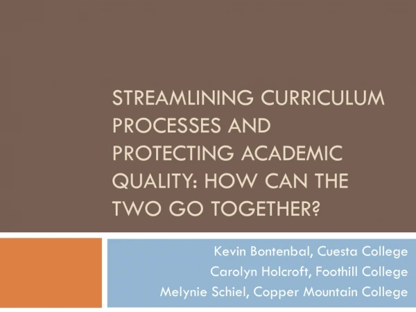 STREAMLINING CURRICULUM PROCESSES AND PROTECTING ACADEMIC QUALITY: HOW CAN THE TWO GO TOGETHER?