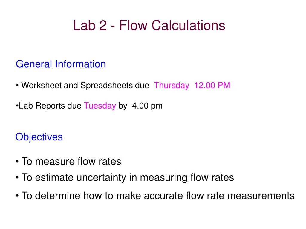 lab 2 flow calculations