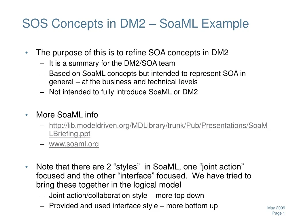 sos concepts in dm2 soaml example