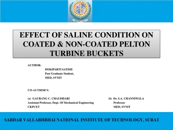 Effect of Saline Condition on Coated &amp; Non-Coated Pelton Turbine Buckets