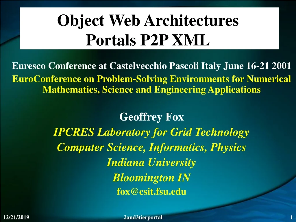 object web architectures portals p2p xml