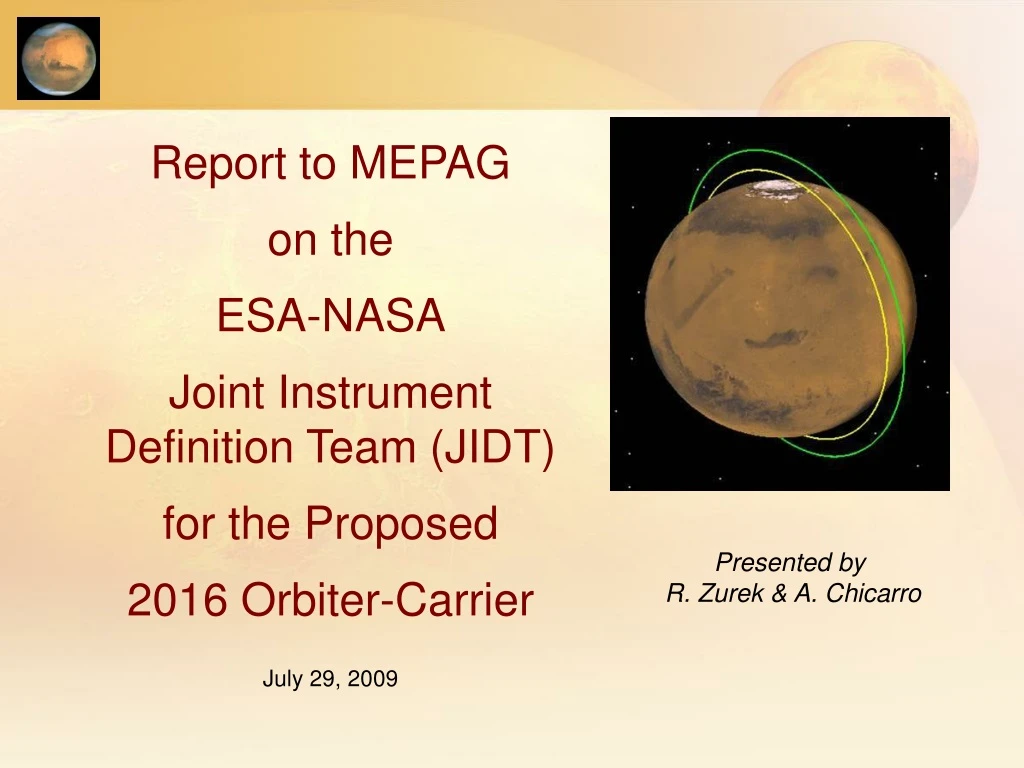 report to mepag on the esa nasa joint instrument