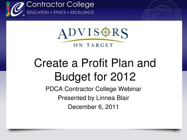 Create a Profit Plan and Budget for 2012