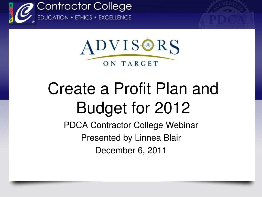 create a profit plan and budget for 2012