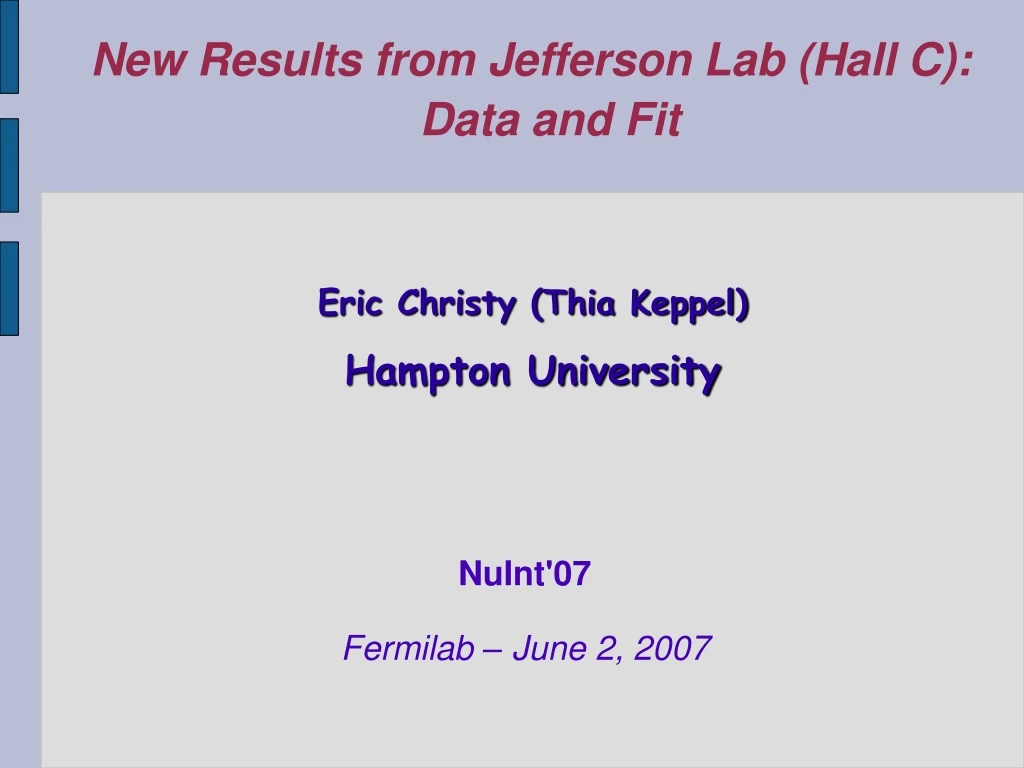 new results from jefferson lab hall c data and fit