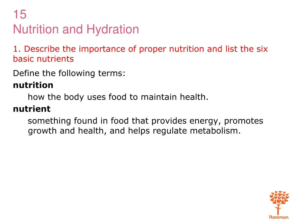 1 describe the importance of proper nutrition and list the six basic nutrients