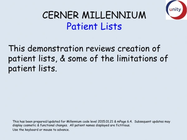 CERNER MILLENNIUM Patient Lists