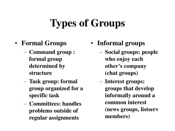 Types of Groups