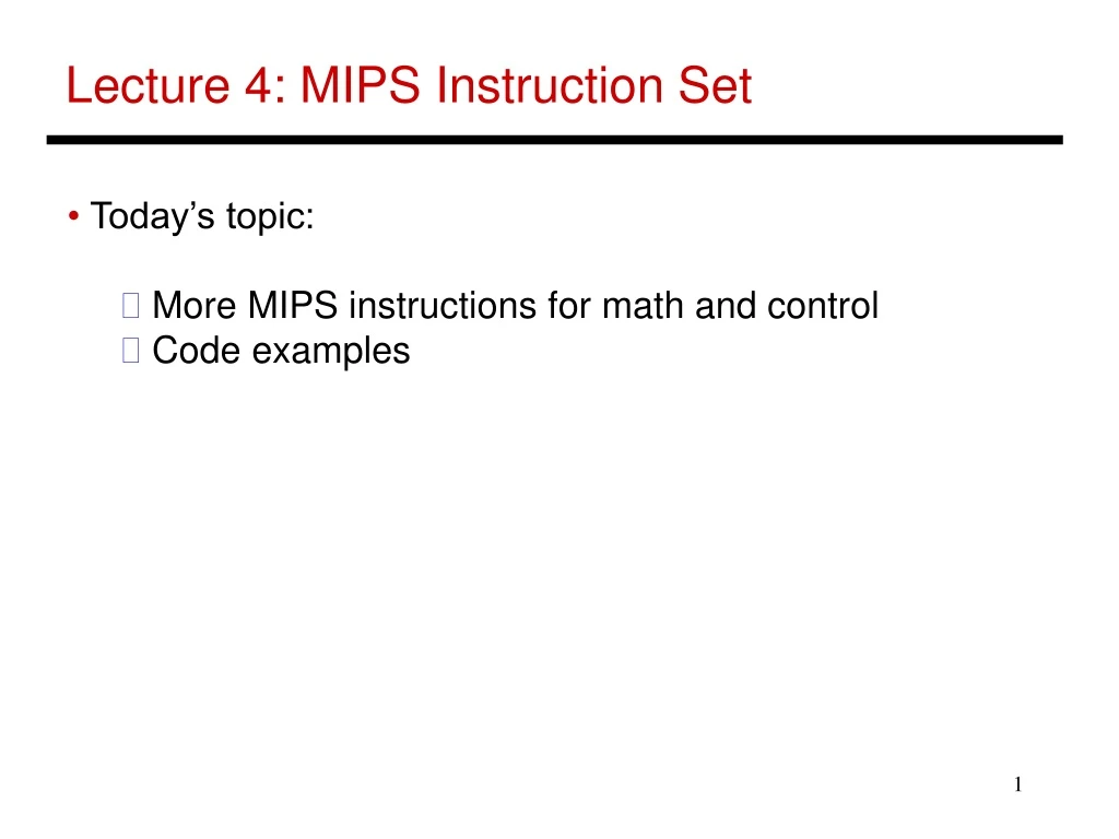 lecture 4 mips instruction set