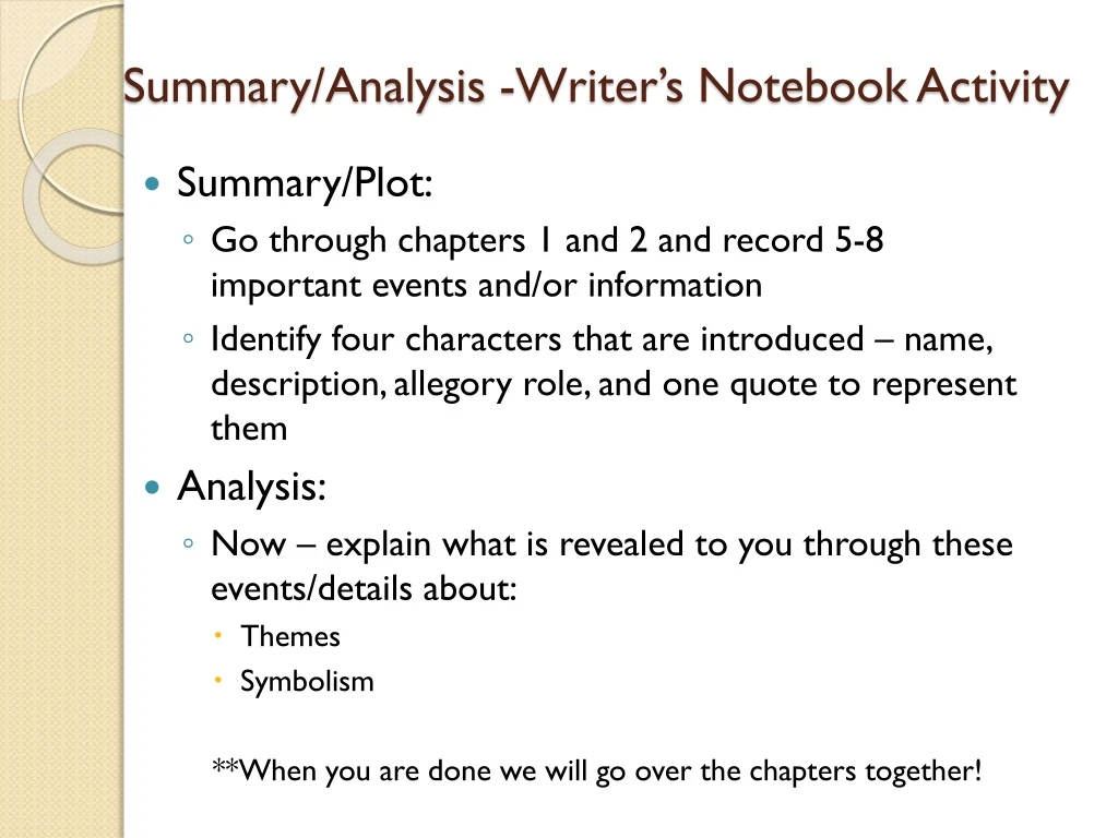 summary analysis writer s notebook activity