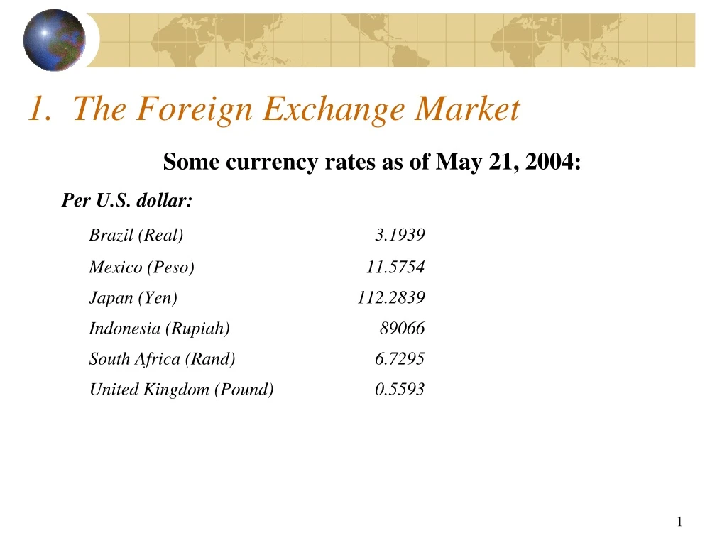 1 the foreign exchange market