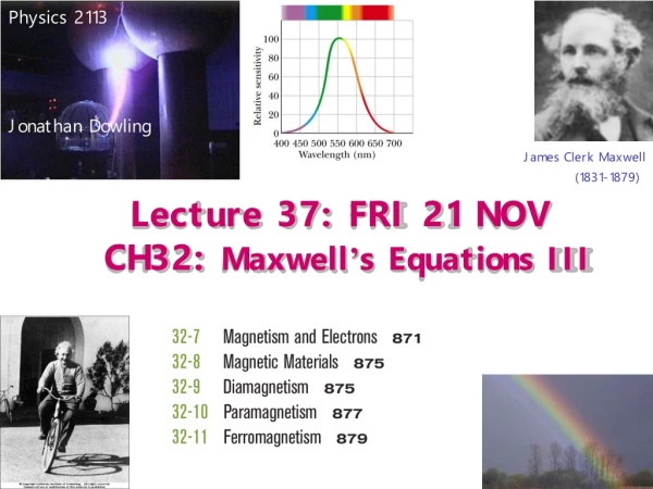 Lecture 37: FRI 21 NOV  CH32:  Maxwell ’ s Equations III