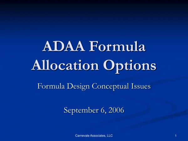 ADAA Formula Allocation Options