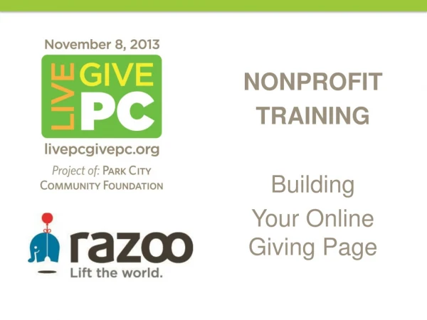 NONPROFIT TRAINING Building Your Online Giving Page