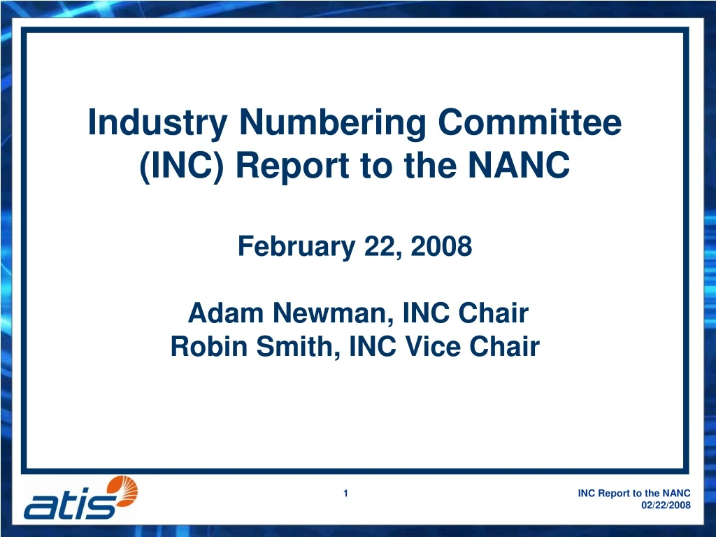 industry numbering committee inc report