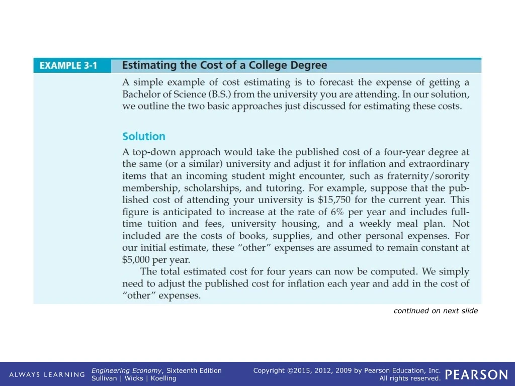 example 3 1 estimating the cost of a college degree