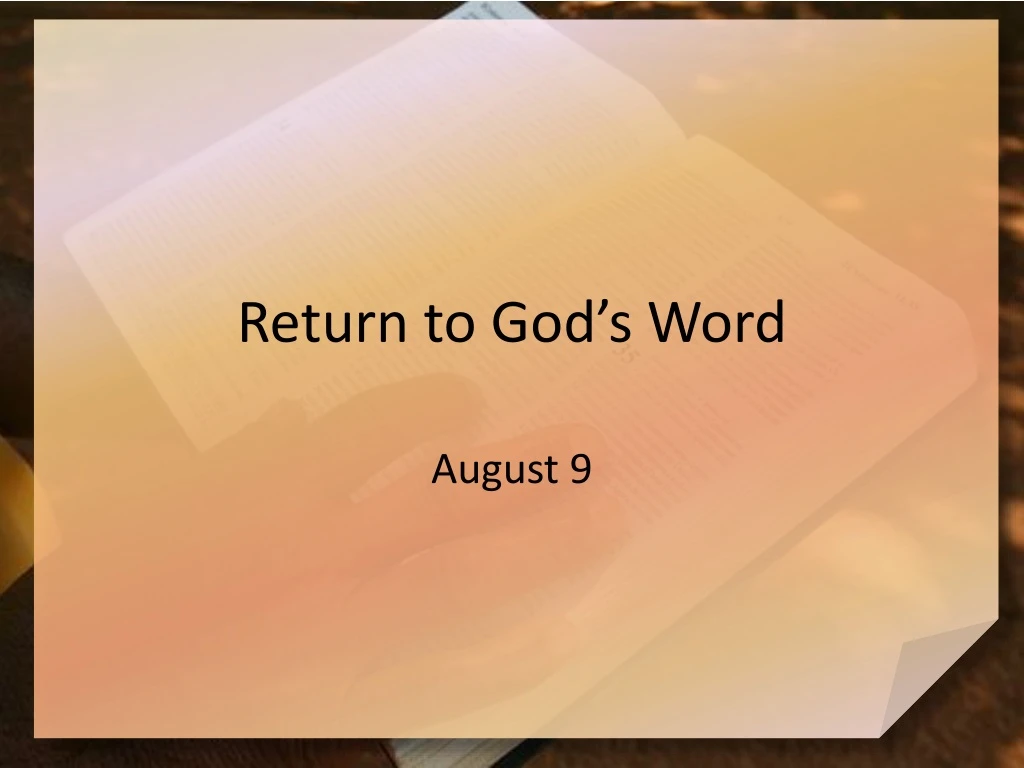 return to god s word