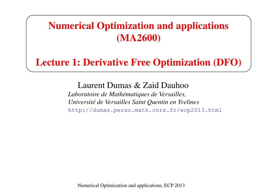numerical optimization and applications ma2600