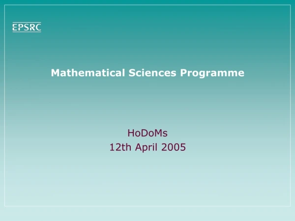 Mathematical Sciences Programme