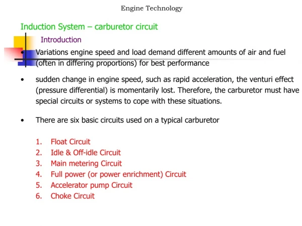 Induction System – carburetor circuit