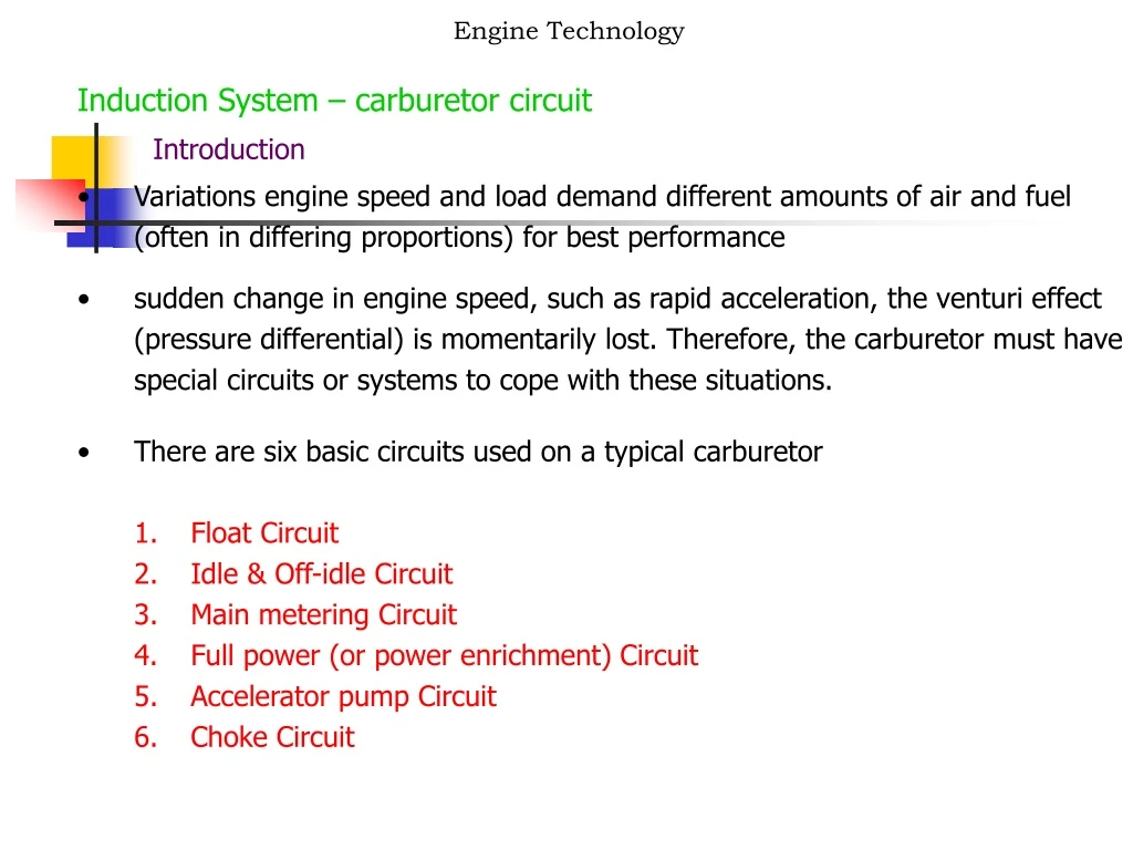 induction system carburetor circuit