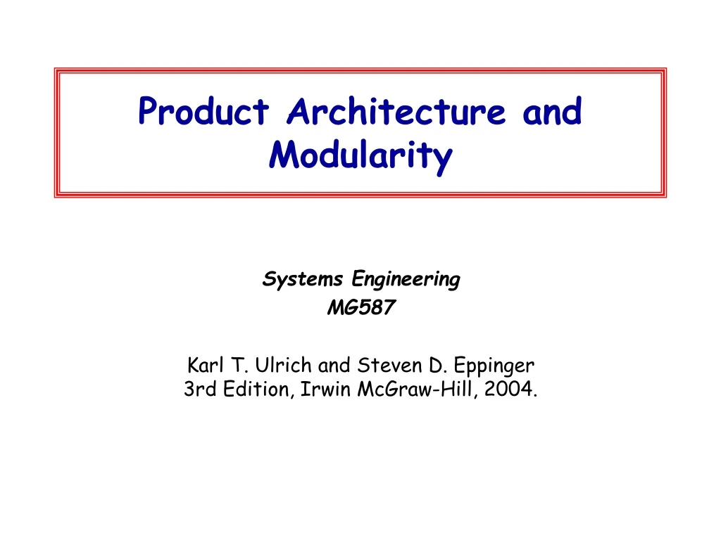 product architecture and modularity