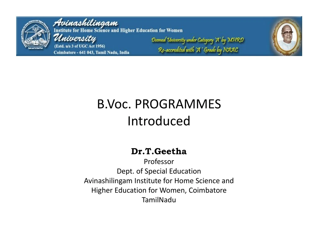 b voc programmes introduced dr t geetha professor