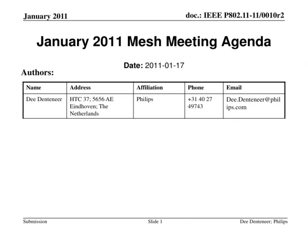 January 2011 Mesh Meeting Agenda