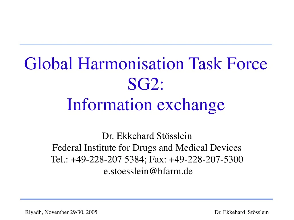 global harmonisation task force sg2 information exchange