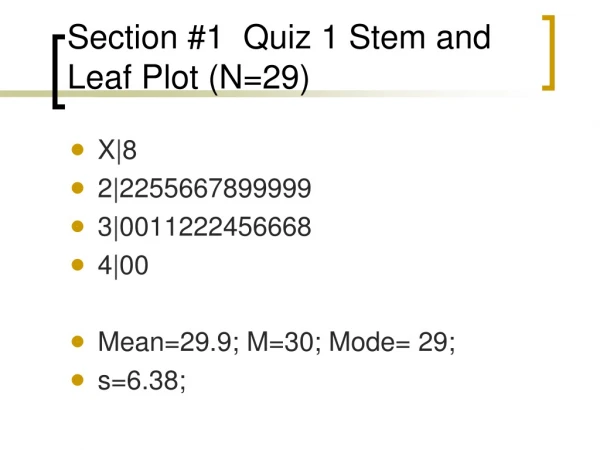 Section #1  Quiz 1 Stem and Leaf Plot (N=29)