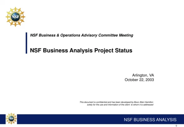 NSF Business &amp; Operations Advisory Committee Meeting NSF Business Analysis Project Status