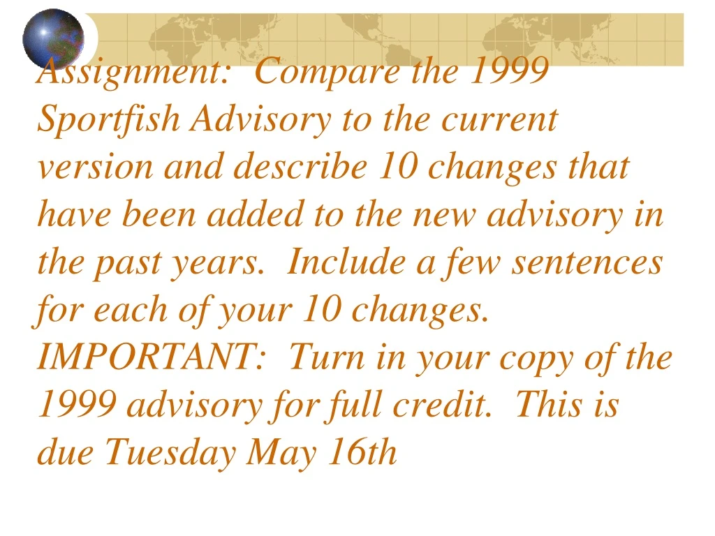 assignment compare the 1999 sportfish advisory