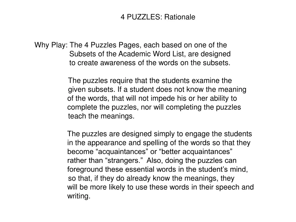 4 puzzles rationale