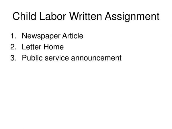 Child Labor Written Assignment
