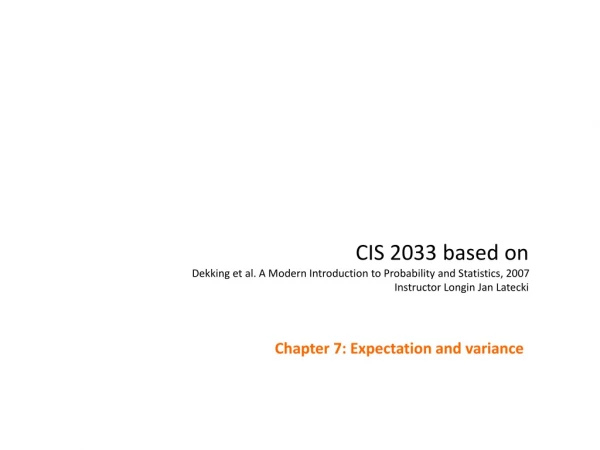 Chapter 7: Expectation and variance
